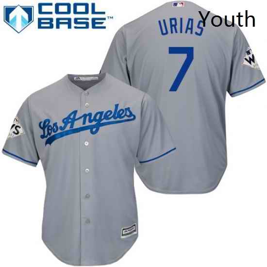 Youth Majestic Los Angeles Dodgers 7 Julio Urias Replica Grey Road 2017 World Series Bound Cool Base MLB Jersey